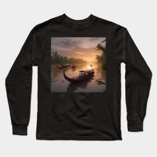 Boats On The Mekong Delta Vietnam At Sunset Long Sleeve T-Shirt